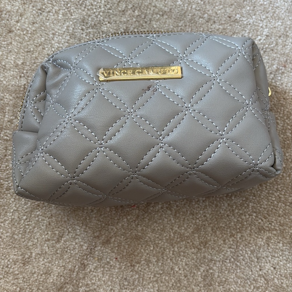 Vince Camuto Quilted Tan Cosmetic Bag